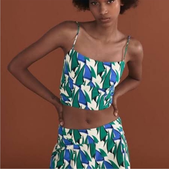 NWT Zara Linen Blend Printed Bustier Crop Top - Picture 2 of 7